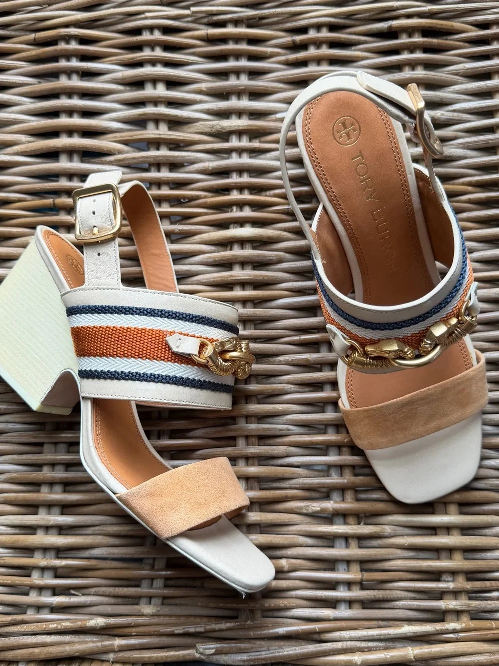 Tory Burch Jessa Horse Hardware Slingback Sandal Tan Multicolor Size 9.5 Sandals
